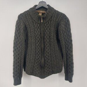 Inis Craft Wool Cableknit Cardigan Size Medium Green